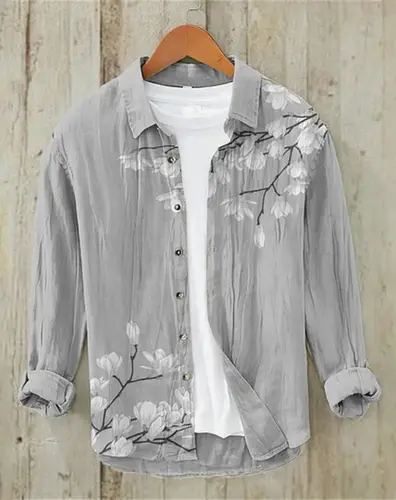 Sakura Japanese Vintage Art Linen Blended Shirt, Casual Polo Collar Cardigan, Button Shirt, Plus Size, Spring, Summer, New - Image 5