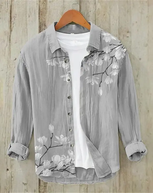 Sakura Japanese Vintage Art Linen Blended Shirt, Casual Polo Collar Cardigan, Button Shirt, Plus Size, Spring, Summer, New - Image 5