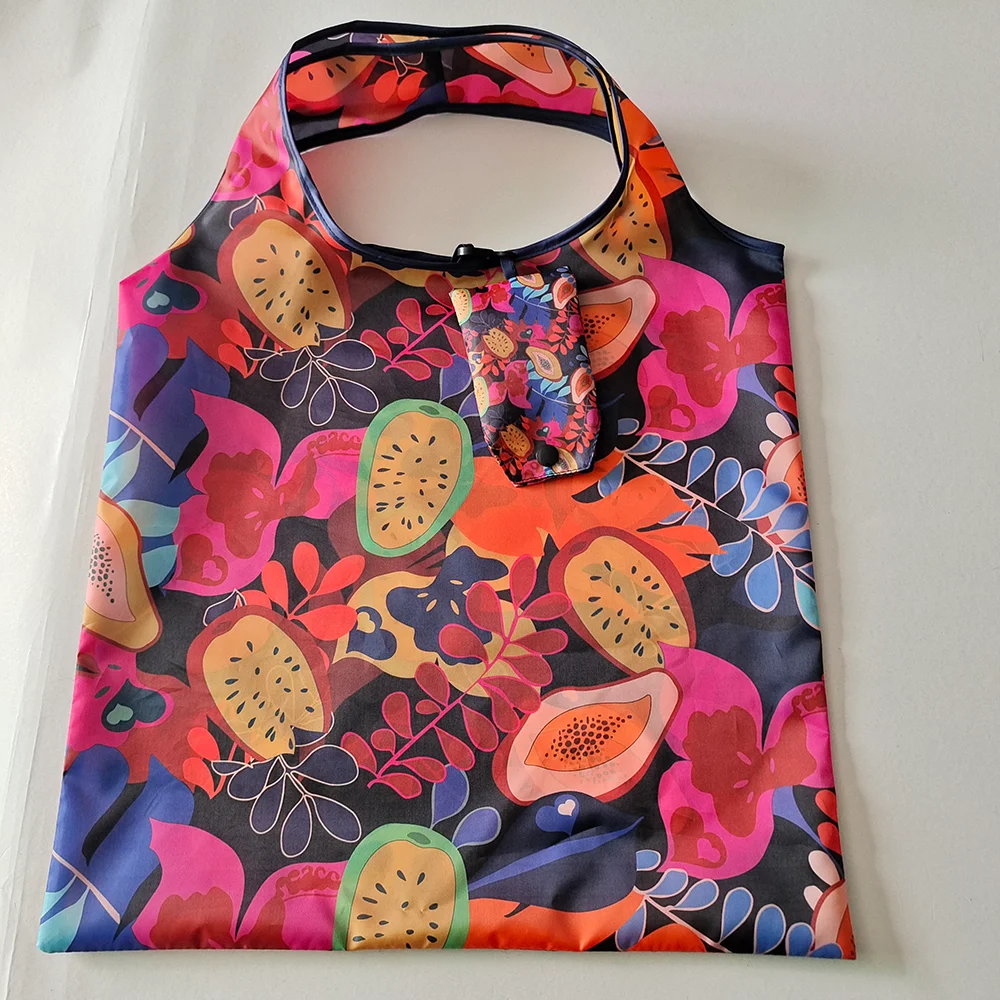 Fashionable Custom Print Compact Collapsible Handbag Recycled Durable High Quality Polyester Shopping Bag Reusable Storage Bag