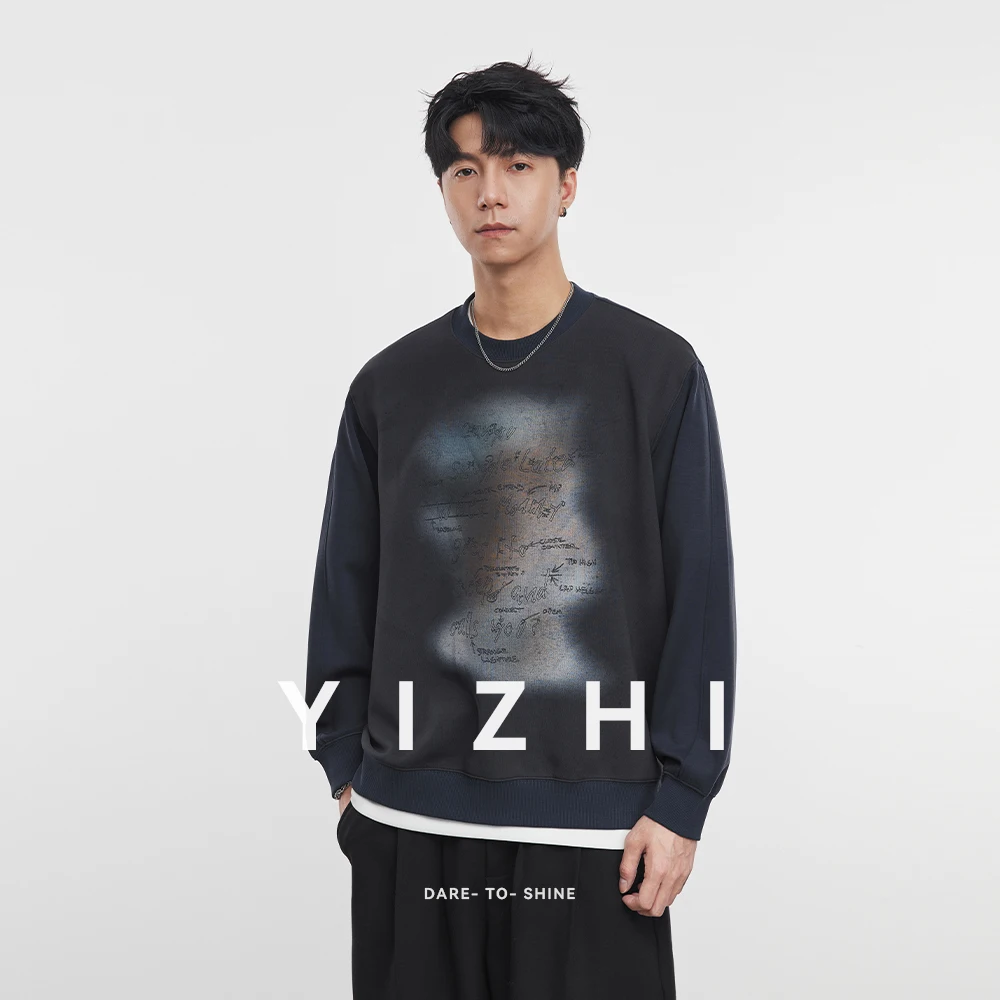 

Fashion Men's Long Sleeve Round Neck Sweatshirt 2025 Spring and Autumn New Retro Print Loose Long Sleeve Top Men's Pullover