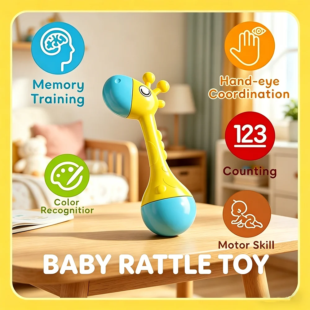 Baby Rattle Infant Developmental Hand Grip Baby Montessori Puzzle Toys Cute Animal Music Sound for Newborn Teether Gift
