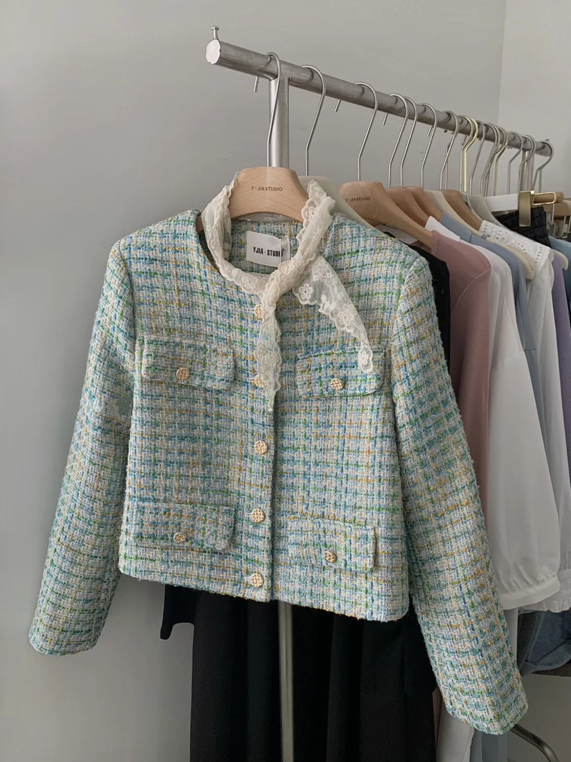 Short Woolen Coat High Quality Green Plaid Single Breasted New Style Korean Fashion Women Autumn Winter Long-Sleeved Coat Y2k