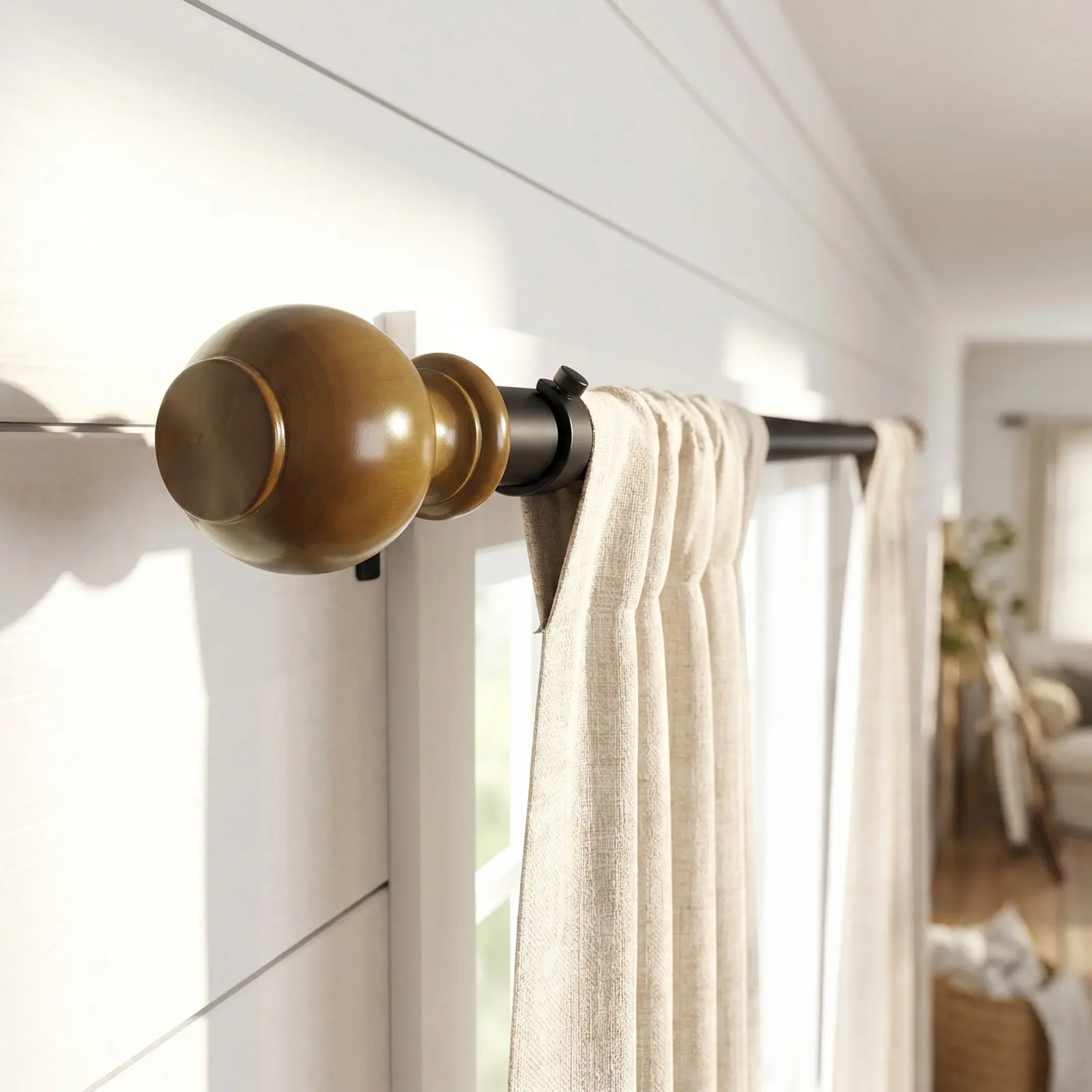 2Pcs Wood Curtain Rod Finials Screw on Decorative End Caps Replacement Drapery Rod Finials for Living Room Bedroom Window