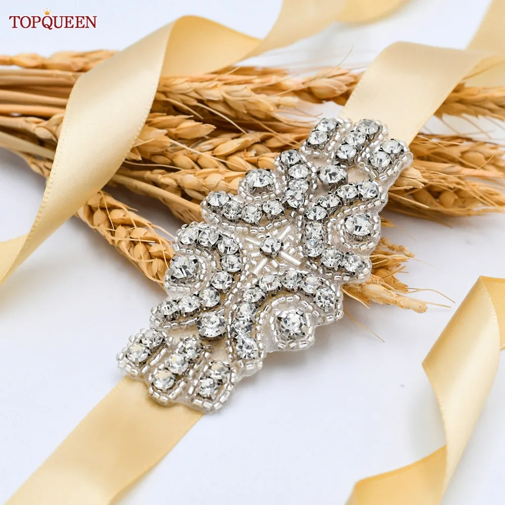 TOPQUEEN S03 Bridal Wedding Belts Silver Rhinestone Decoration Sash Sparkly Womens Party Dress Female Adult Gift Accessories