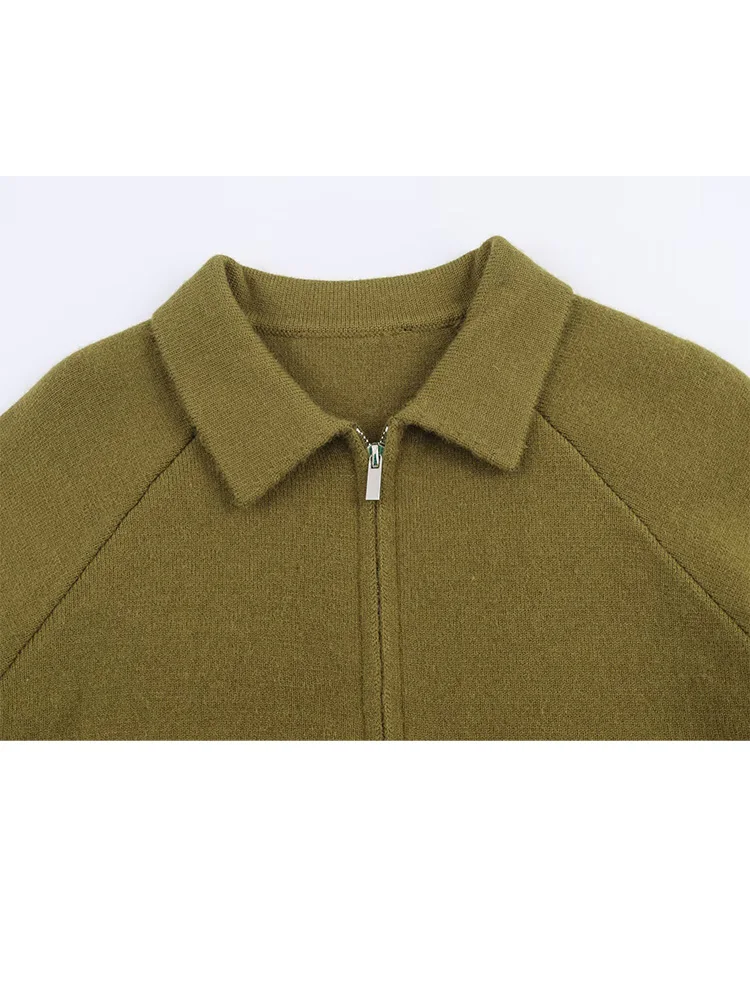 HH Frauen Mode Gestrickte Langarm Jacke Frauen Herbst High Street Casual Taschen Zipper Solide drehen-unten Kragen Pullover