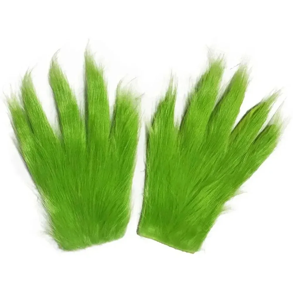 Gants de fourrure verte monstre Animal diable démon Costume de noël hommes femmes adulte père noël effrayant Halloween Joker pour enfant enfant garçon fille