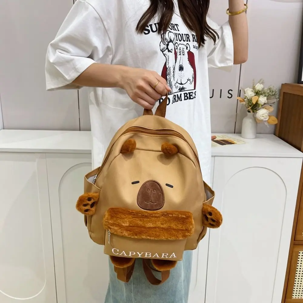 Saco de pelúcia de cobaia capivara mochila de pelúcia grande capacidade moda dos desenhos animados ombros saco de algodão bonito capivara saco de pelúcia