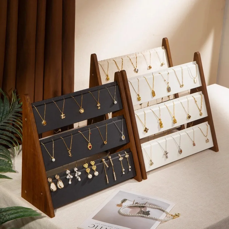 3 Layer Necklace Displays Rack Counter Jewelry Display Holder Luxury Necklace Storages Stand Wooden Jewelry Organizer Shelf