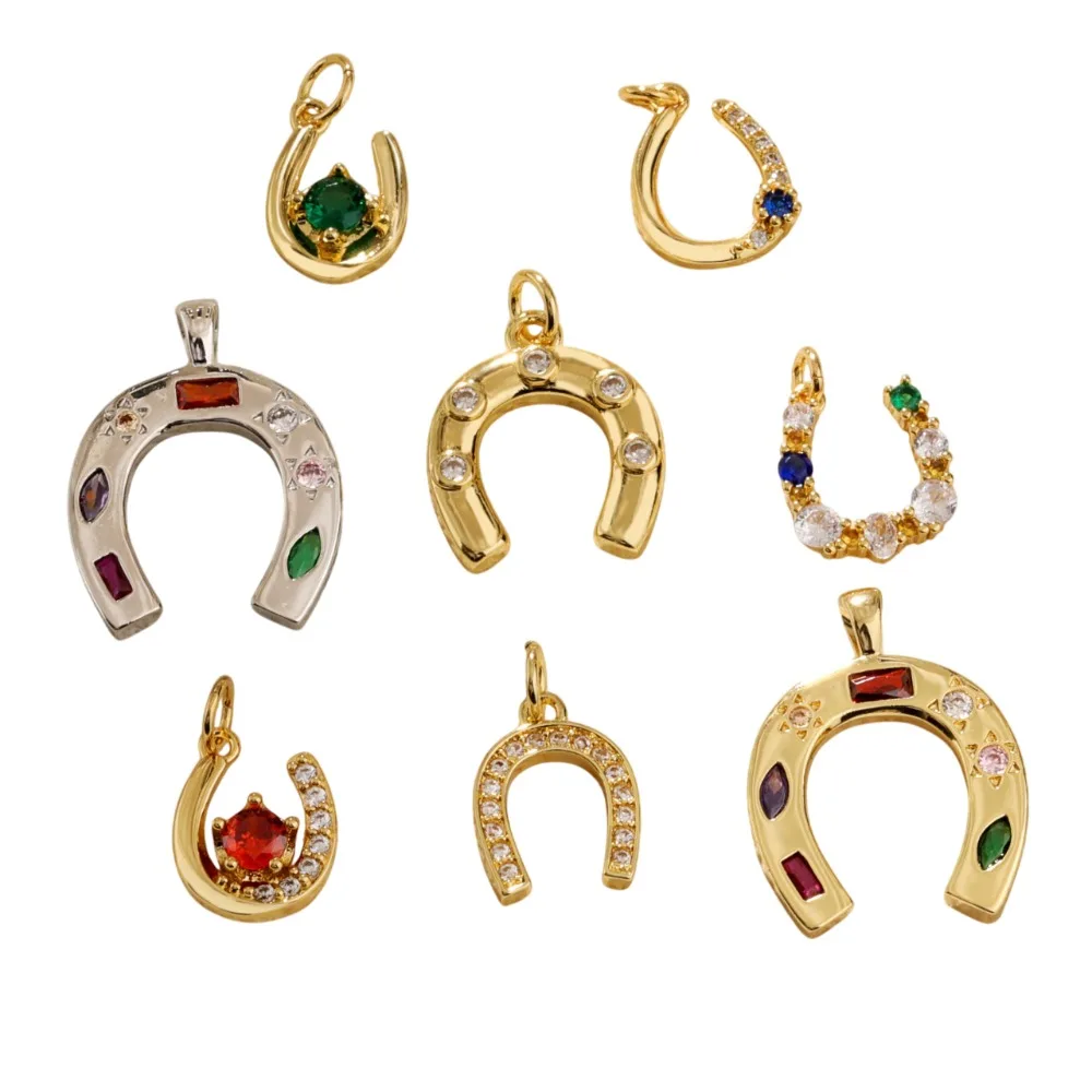 

3 Pcs Brass Plated U Shape Horseshoe Pendant for Diy Bracelet Necklace Making Micro Inlay Zircon Jewelry Accessories Wholesale