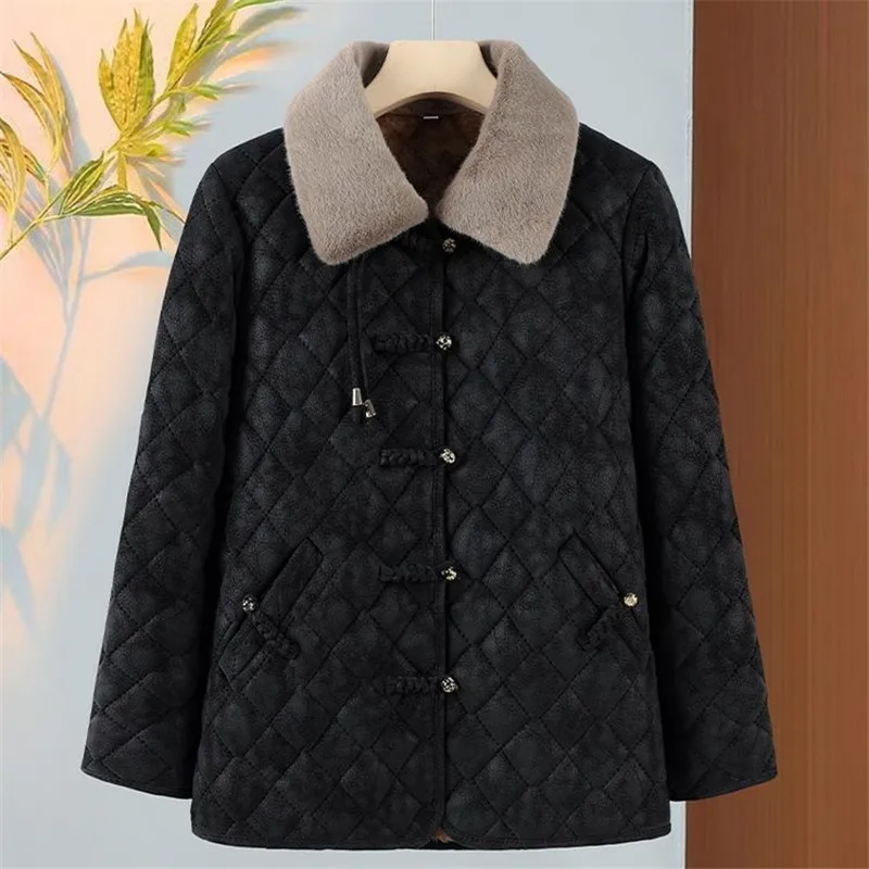 Women's National Middle-aged elderly Coat 2027 Winter New Female Plus Velvet Mother Jacket Cotton-padded Coat Fashion Overcoat