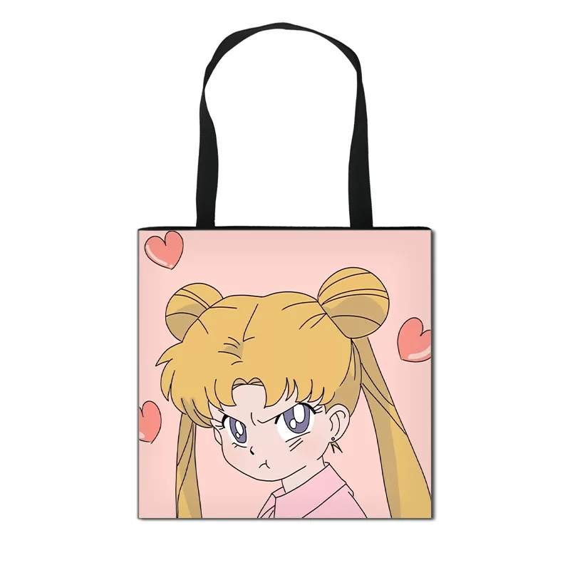 Sailor Moon Shoulder Bag Cute Cartoon Portable Polyester Handbag Student Large Capacity Stationery Organiser Kids Birthday Gifts