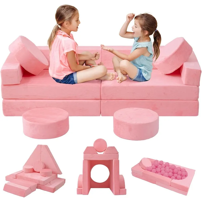 16 pieces of modular children's play sofa, children's gold block sofa sofa, bedroom and playroom furniture