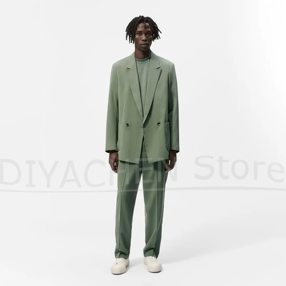 

Elegant Men Suit Set Loose Fit Double Breasted Outfit Jacket And Trousers For Smart Casual Occasions Daily Party Wear 2 Piece