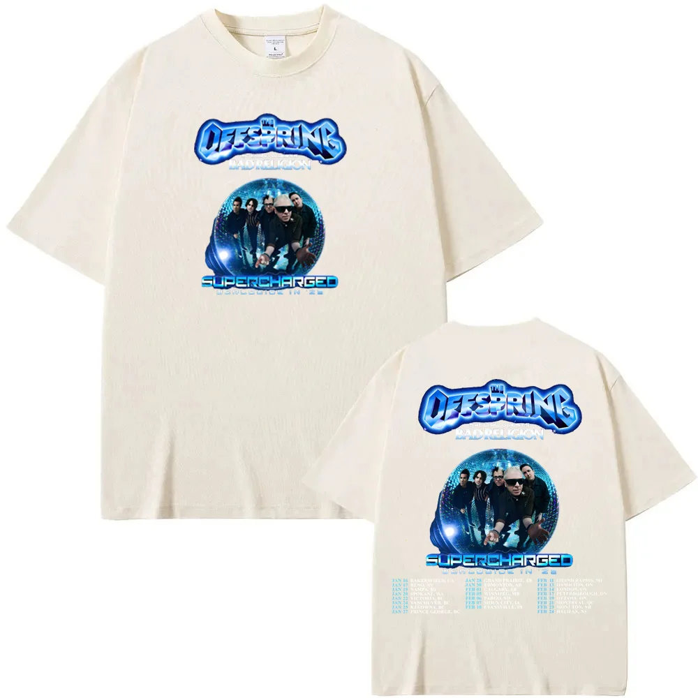 The Offspring Supercharged 2026 TOUR TEE 그런지 밴드 여름 록 슬리브 오버사이즈 100% 코튼 탑 의류 라운드 넥 유니섹스 탑