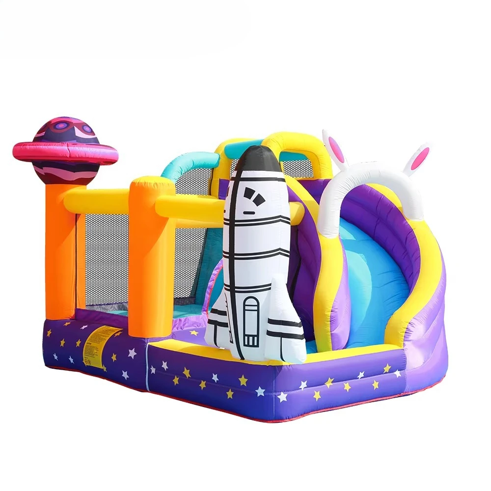 

3 Person Heavy Duty Fabric Kids Bounce Castle with Rockets and Planets Design