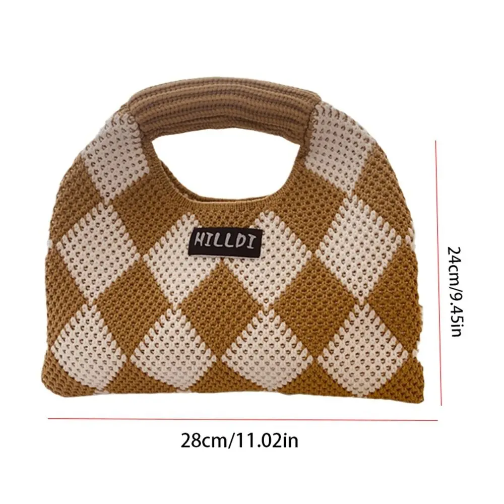 Knit Knitted Bag Portable Chessboard Diamond Pattern Wool Handbag Makeup Bag Letter Outdoor