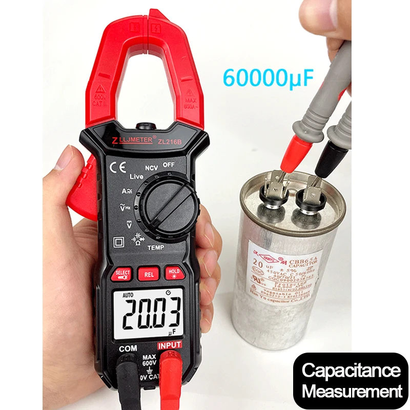 Digital Clamp Meter DC/AC Current 6000 Counts Multimeter Ammeter Voltage Tester Car Amp Hz Capacitance NCV Ohm Tester