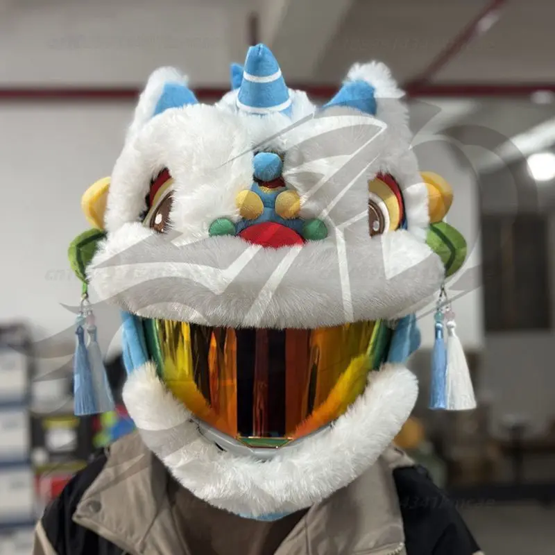

Lion Dance Motorcycle Helmet Cover Windproof and Warm Plush Cute Ski Electric Vehicle Locomotive Riding Personalized Decoration