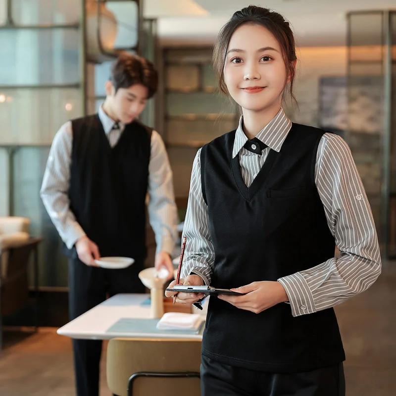 سترة محبوكة للنادل في مطعم الوجبات السريعة للرجال والنساءKFCWestern Restaurant Bar Internet Coffee Cake Clerk ملابس العمل