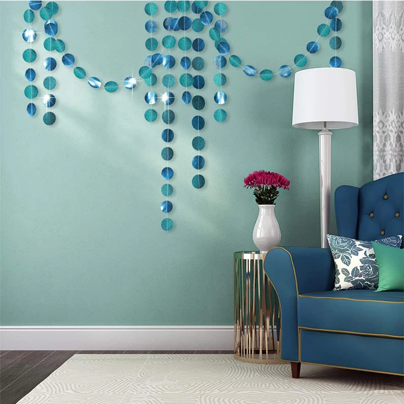 13ft Indigo Teal Blue Wedding Birthday Party Decorations Teal Blue Circle Garlands Hanging For Engagement Bridal Shower Streamer