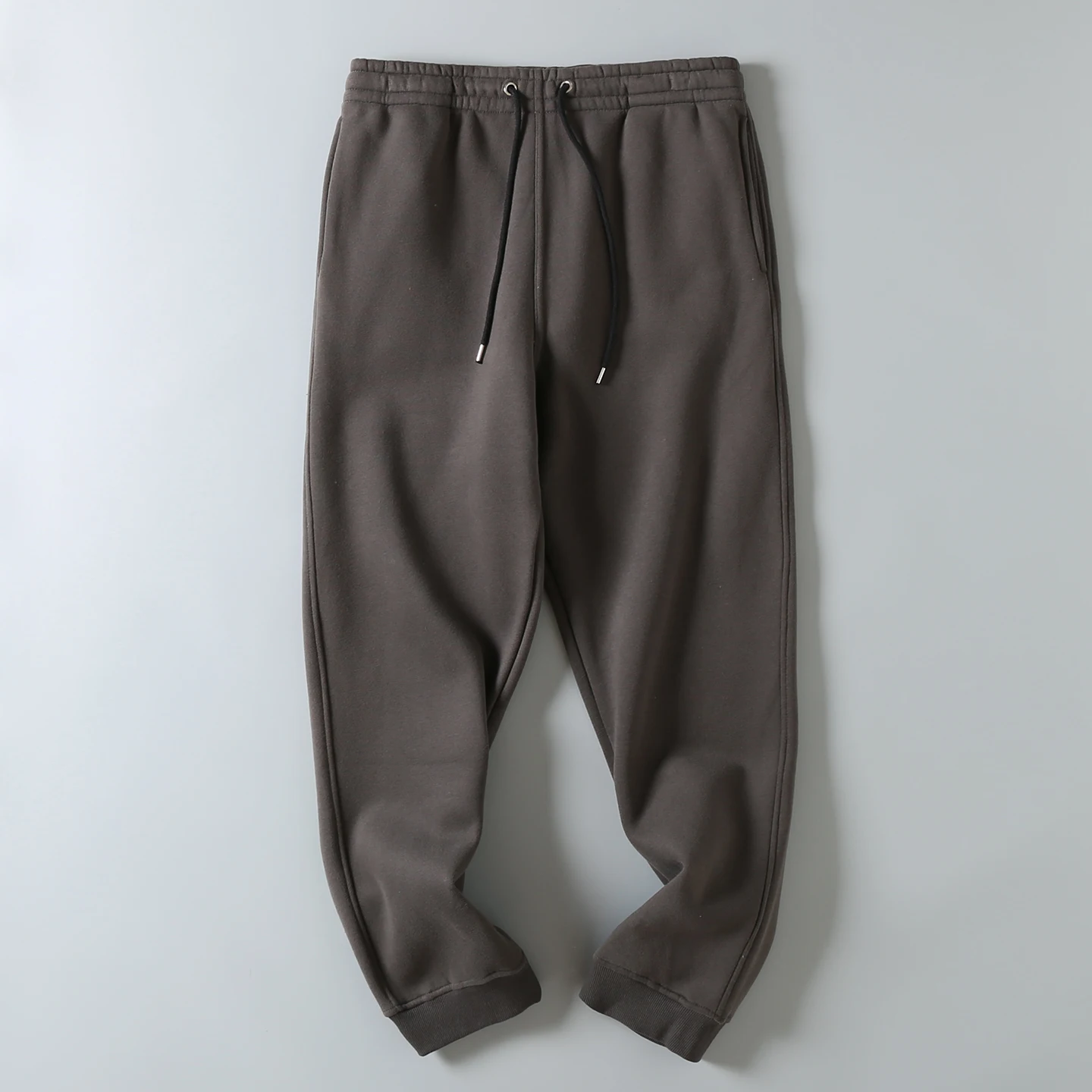 

Men's Dstring Waist Straight Leg Pants Autumn Winter Warm Fce Thiened Cuffed Sports Casual Sweatpants