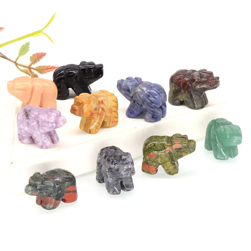 

1.2" Bear Statue Natural Stone Crystal Hand Carved Reiki Healing Gems Animal Figurine Crafts Home Decoration Ornaments Wholesale