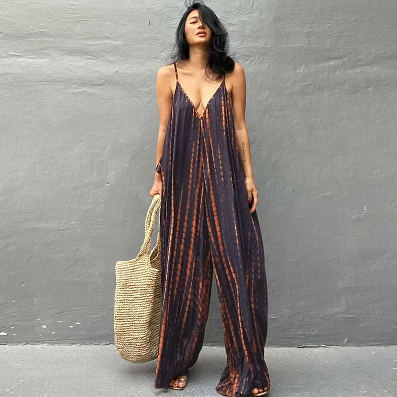 

Bali Island Holiday Sle One-Piece Pants Travel Women's Long Pants Wide Leg Lazy Sle Chiffon Skirt Pants Summer