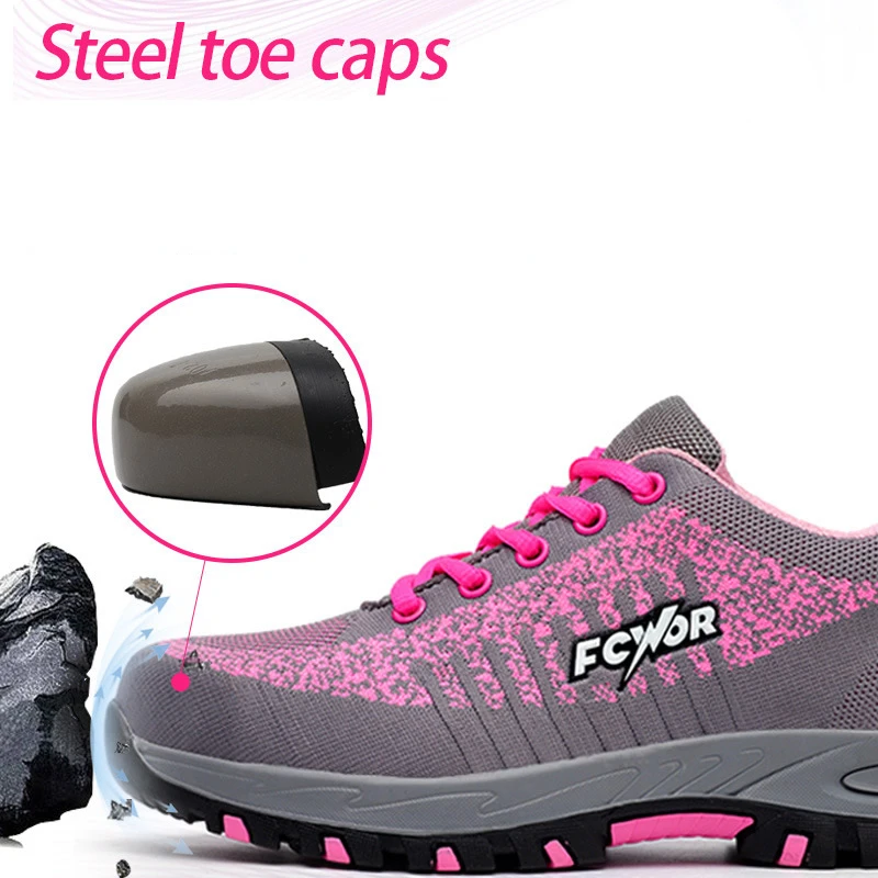 Safety Shoes for Women Steel Toe Sneakers Puncture Lightweight Boots Female Pink Small Size Safety Shoes Women Sneakers