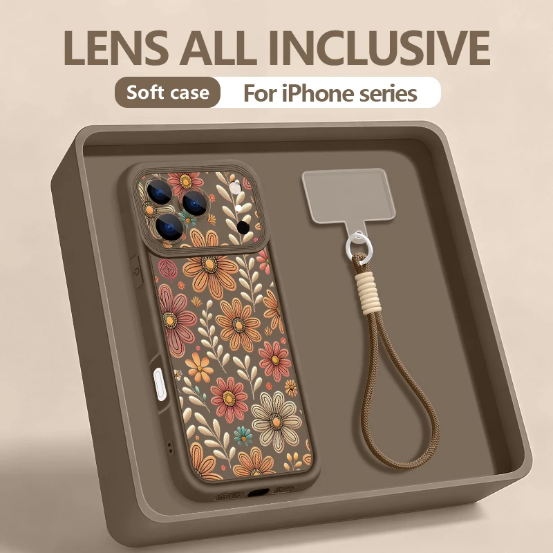 Funda de Teléfono con Correa de Muñeca para iPhone 17 Pro Max, Air 16E, 16, 14, 15 Pro, 12, 13 Pro Max, 11, con Diseño de Flores de Dibujos Animados, Cubierta Suave de TPU