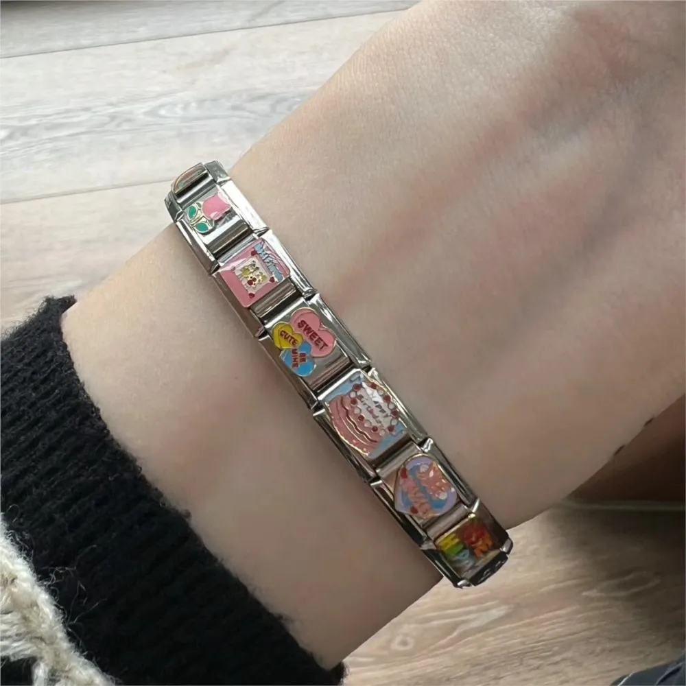 Fashion Colorful Food Hamburger Ice Cream Bread Birthday Cake Italian Charms Fit 9mm Bracelet Stainless Steel Jewelry DIY Gift