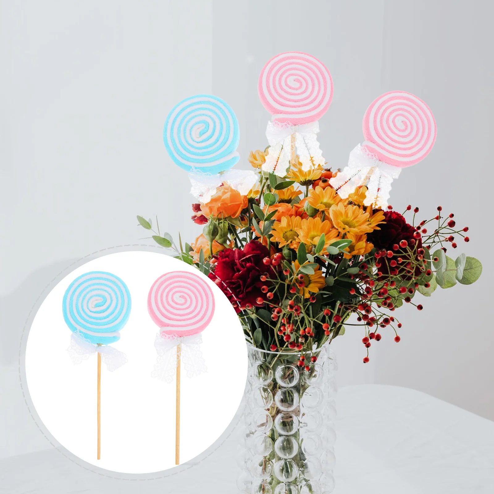 

2 Pcs Lollipop Lollipops Photography Prop Vase Scene Ornament Simulation Props Wood Fake Food Adornment Child Decoration
