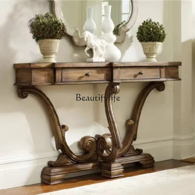 

American rural solid wood partition neoclassical entrance table living room decoration table dresser