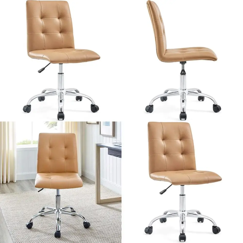 

Tan Ribbed Armless Swivel Mid-Back Office Chair for Conference Use