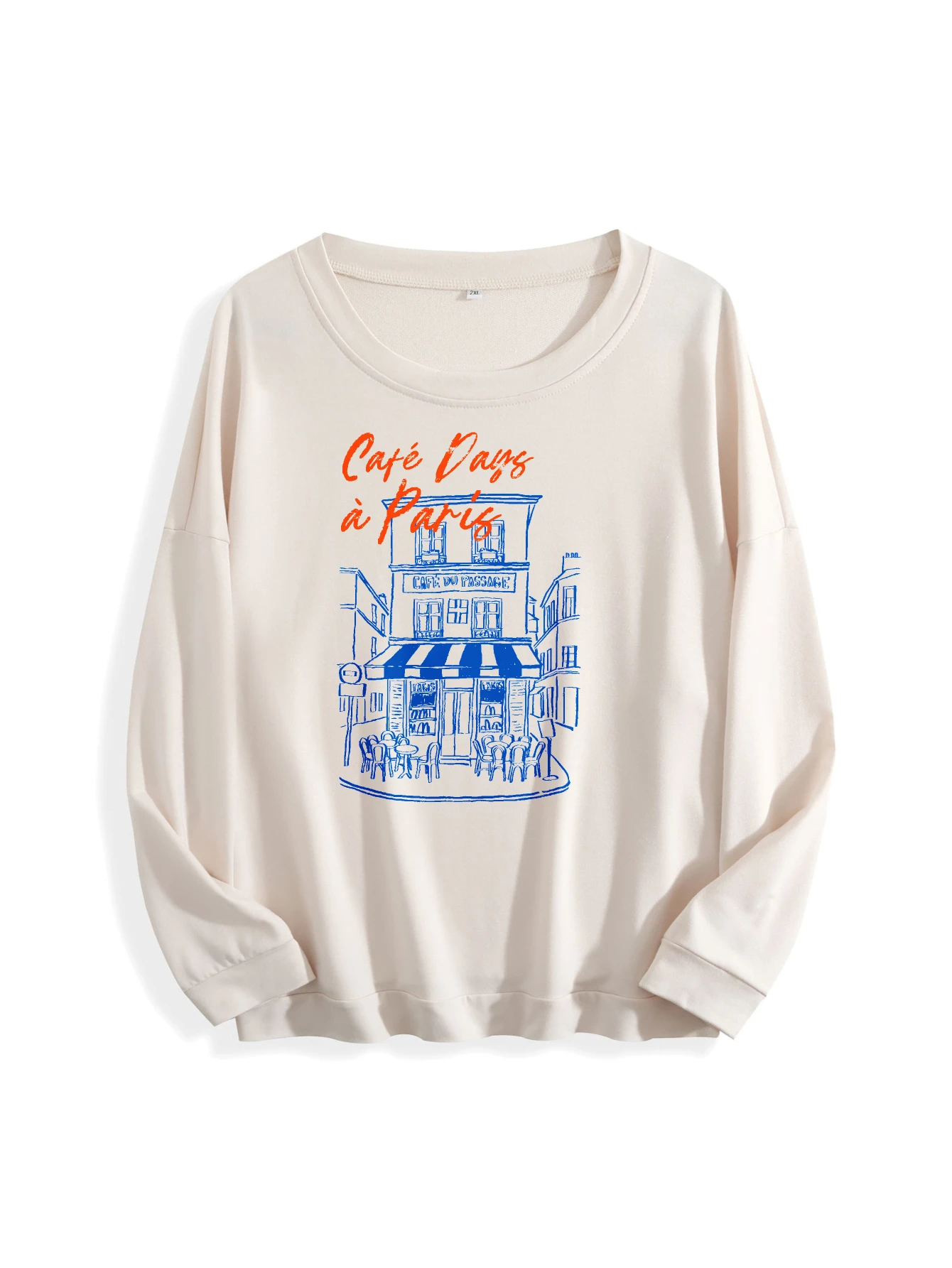 سترة رسم باريس كاجوال متعددة الألوان برقبة دائرية للنساء فضفاضة من القطن الخالص لمظهر أزياء الهالوين الرياضية للخريف والشتاء