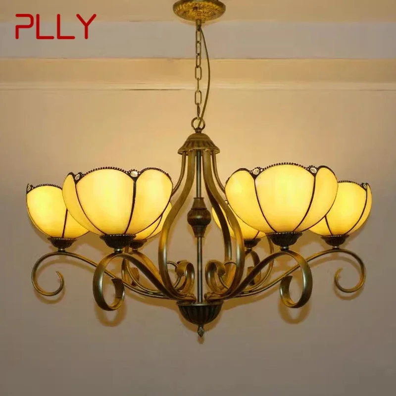 

PLLY Tiffany European Living Room PendantLamp Vintage Creative Color Glass restaurant Bedroom Hotel Chandelier