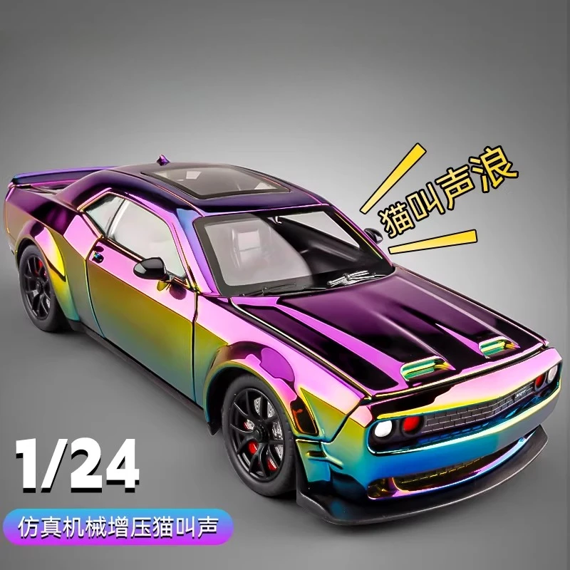 

1:24 Challenger SRT Hellcat Electroplating Sports Car Alloy Diecast Model Car Sound And Light Pull Back Children's Toy Boy