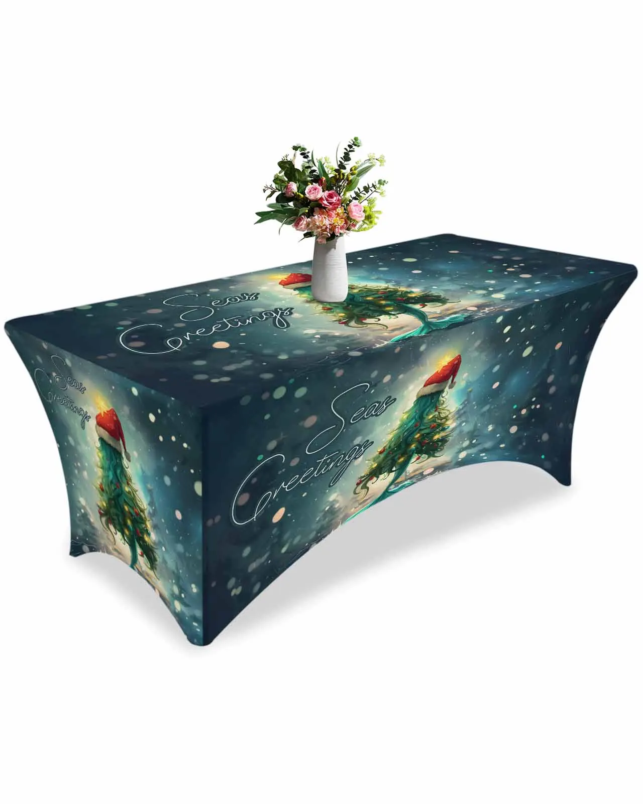 Christmas Mermaid Christmas Tree High Stretch Tablecloth Wedding Party Decor Elastic Print Table Cover Outdoor Table Cloth