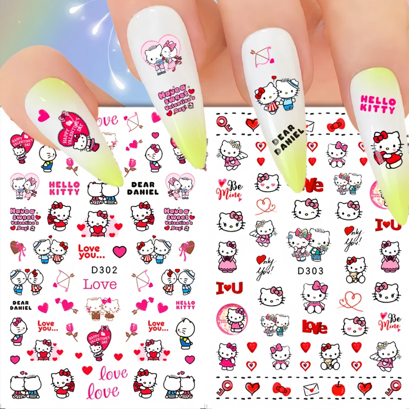 

2PCS Cute Hello Kitty Kuromi Nail Sticker Set Anime Nail Art Decoration Sanrio Melody Nail Art Supplies Nail Slider