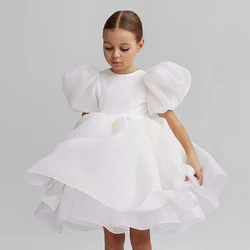 White Child Evening Flower Pageant Vestidos Girls Princess Dress Lace Tulle Wedding Party Formal Bridesmaid Fluffy Prom Gown