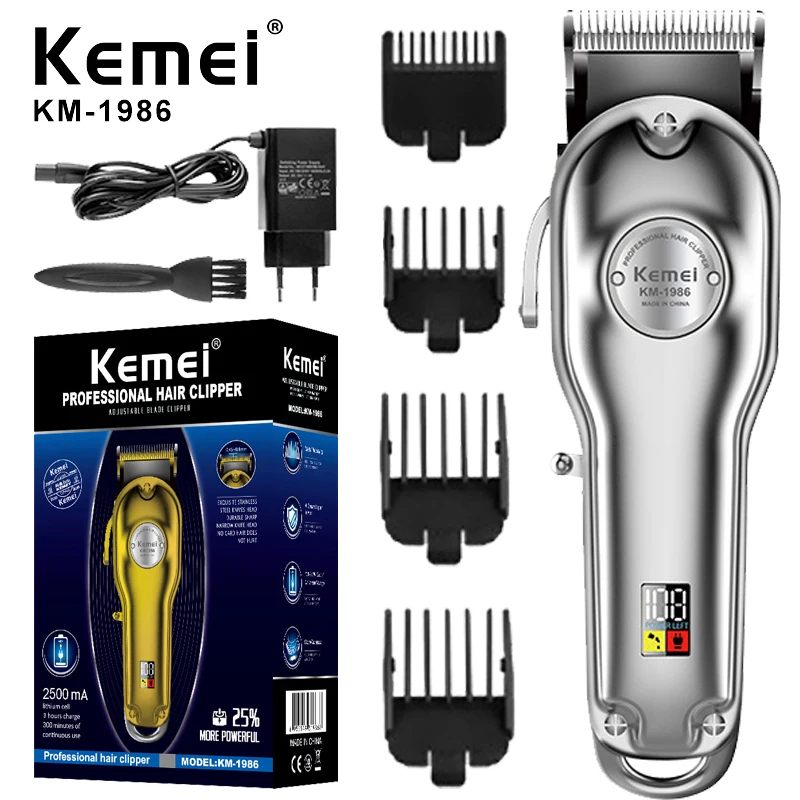 Kemei Professional Electric Mens Hair Clippers with Extremely Fine Cutting Men Cordless Barber Clippers for Hair Cutting Kit