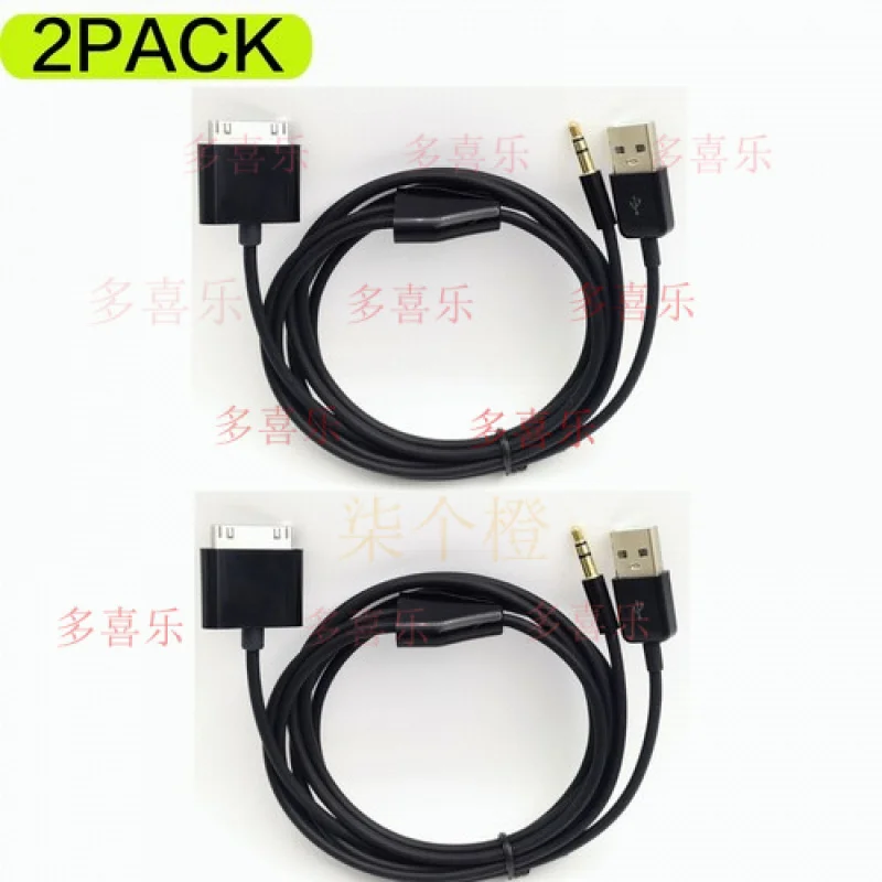 WW    2PACK 5ft 30Pin to 3.5mm Audio AUX Cable & usb Data Charging for iPod iPhone 3 4