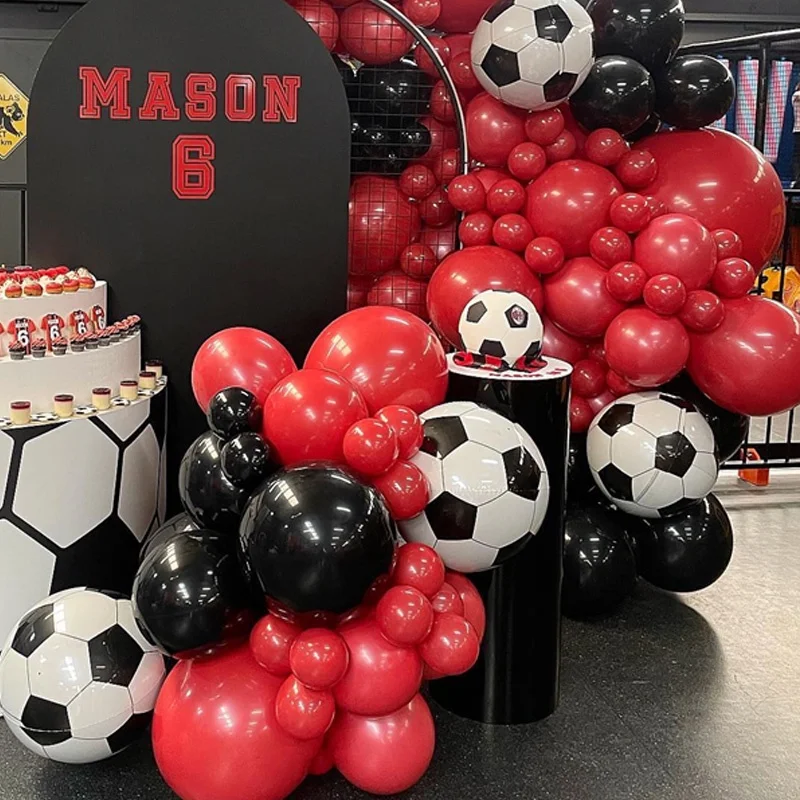 123pcs/Set, Football Balloons Garland Arch Kit, Red Black Latex Balls,Boy Man Sports Party Birthday Decoration, Father\'s Day Sup