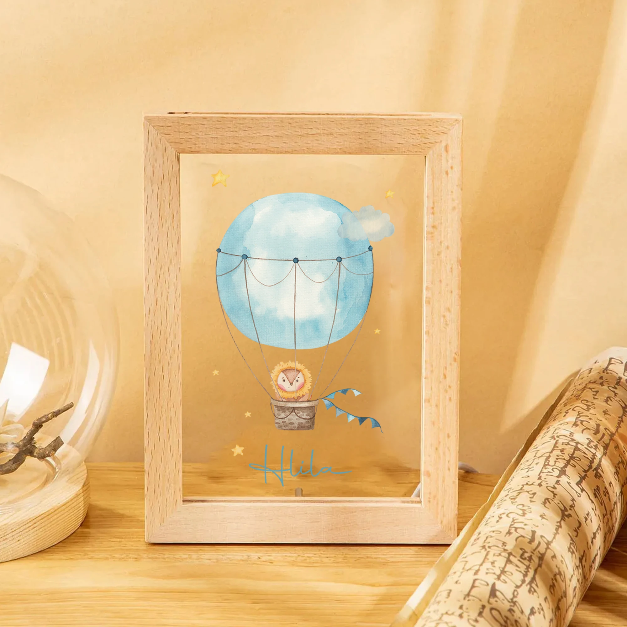2D شقة مخصصة اسم القنفذ LED الاكريليك ليلة ضوء الخشب إطار صور 21x17 سنتيمتر الكرتون الأطفال غرفة نوم الهدايا ديكور المنزل #4