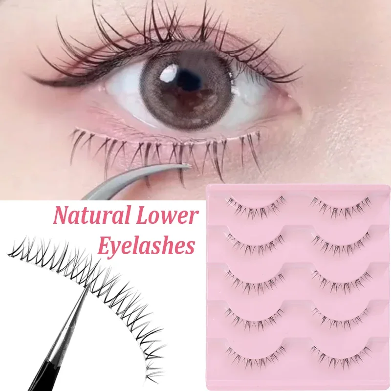 Natural Lower Eyelashes 5 Pairs Under False Eyelashes Soft Lower Eyelashes Extension Handmade Transparent Band Eye Lashes Makeup