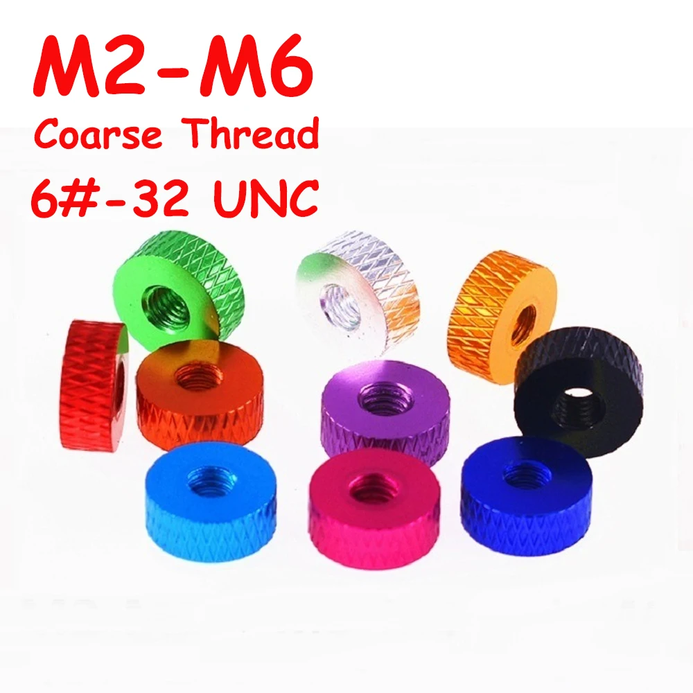 

Yiqianyuan 5Pcs M2-M6/6#-32 UNC Thread Aluminum Colorful Knurled Round Thumb Nuts Hand-Tightening for DIY Projects
