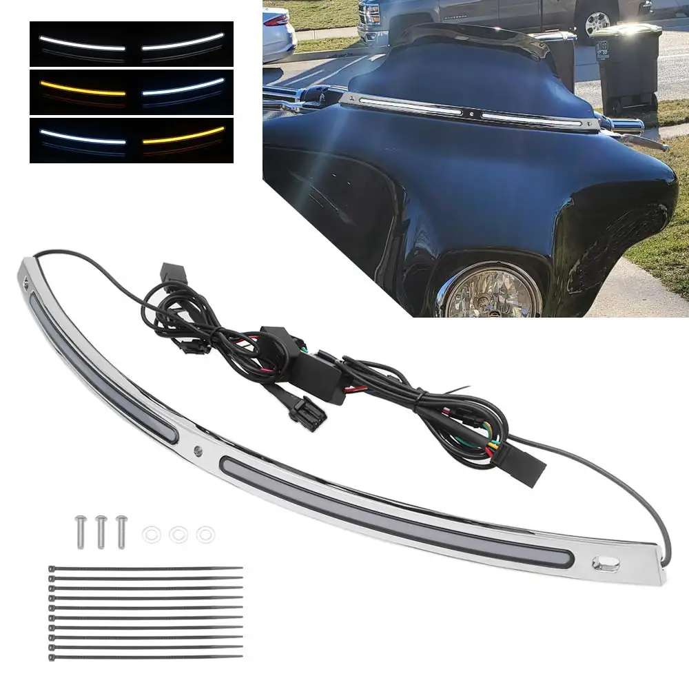 For Harley Touring Electra Glide Ultra Limited FLHTK 2010-2013 Front Windshield Fairing LED DRL/Turn Light Motorcycle 1Kit Part