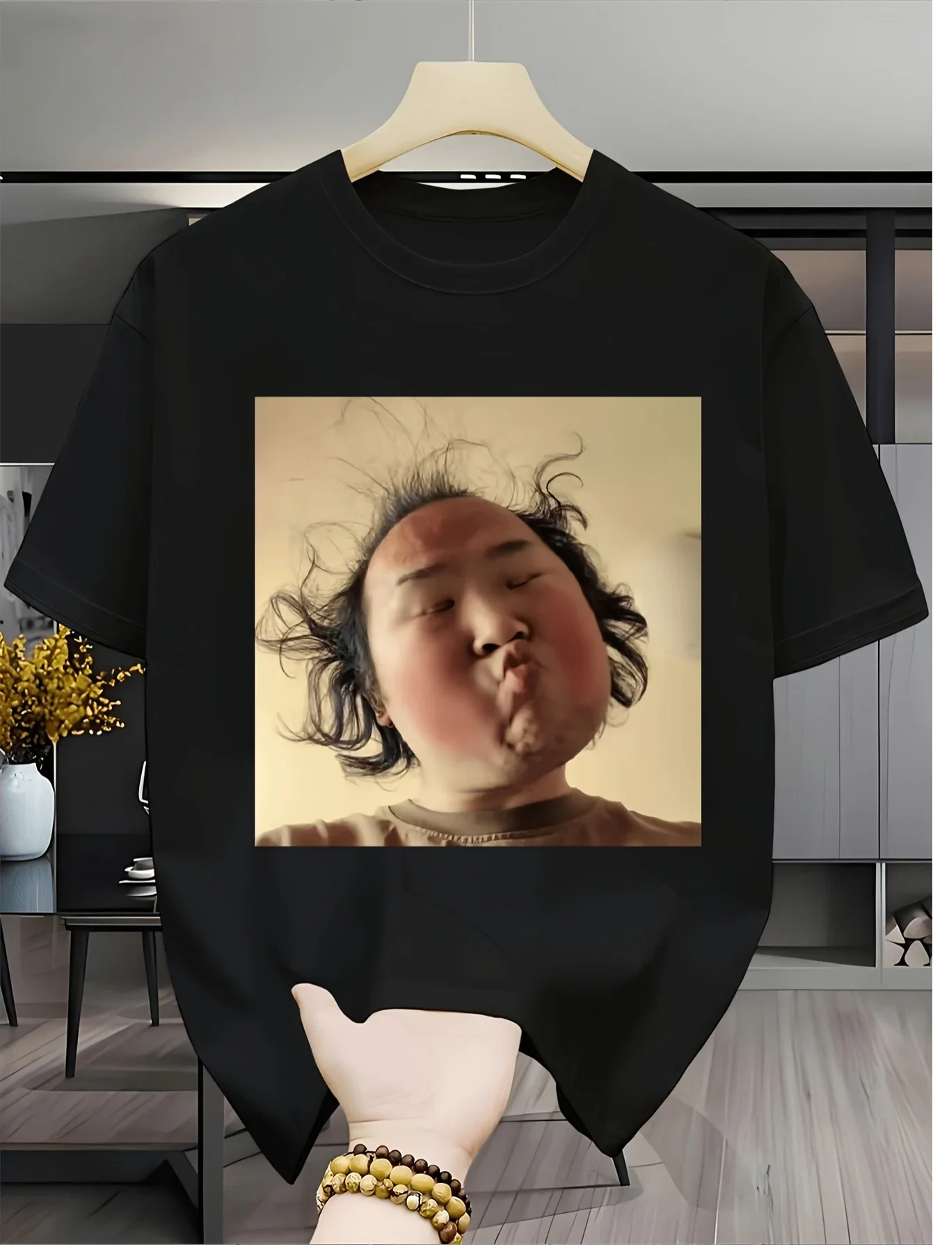 Funny Face Print Shirts Quirky Suitable for Seasons Casual Streetwear Round Neck Tees Machine Washable Regular Fit