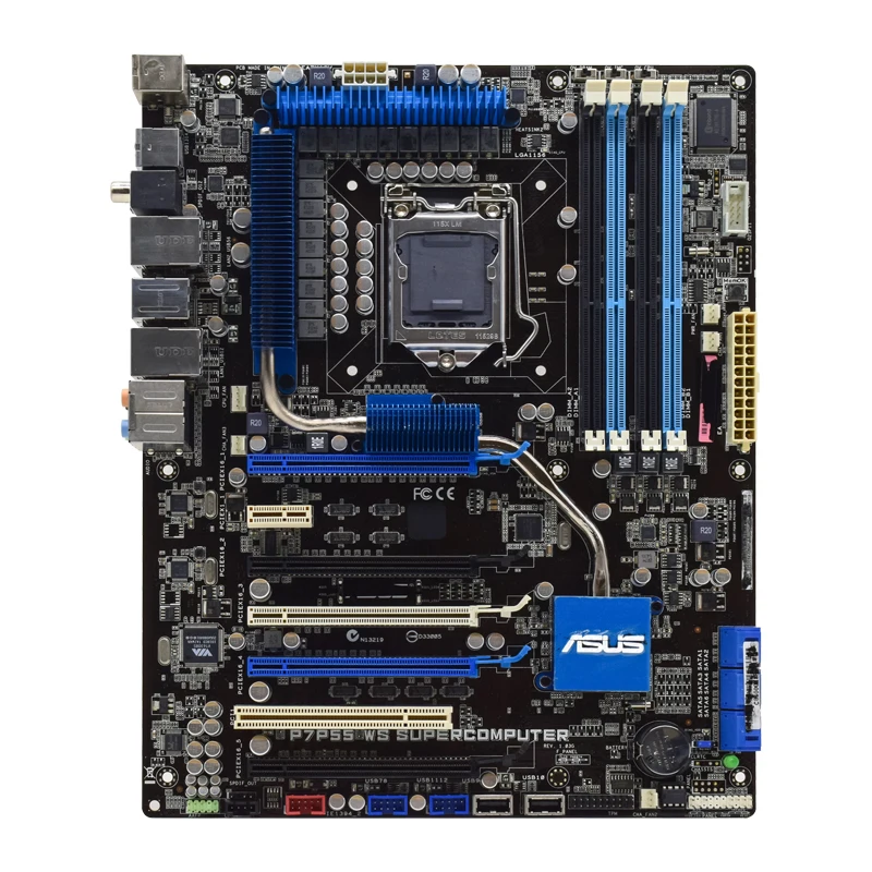 ASUS P7P55 WS Supercomputer LGA 1156 Intel P55 4×DDR3 16GB 6×SATA II ATX support Core i5 650 670 860 G6950  X3440 cpu