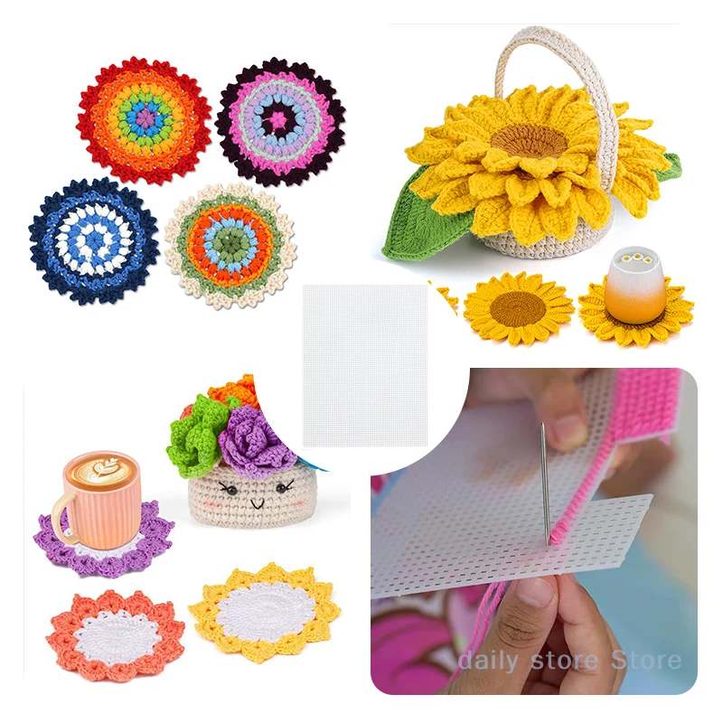 4 PCS Count Plastic Mesh Canvas Sheets For Embroidery Acrylic Yarn Crafting Knit Crochet Projects