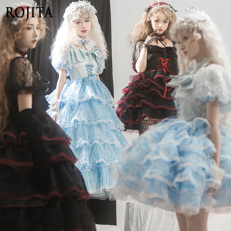 

4XL Lolita Dress Sweet Lace Fishbone Pullover Design Cake Dress 2026 New Daily Light Flower Wedding Black Lolita Dress